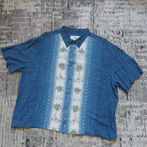 Blue Casual Button Down Shirt with White Center Panel